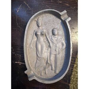 Vintage Metal Ashtray Risque Oh! Double-Sided Man Grabbing Lady Made In Japan